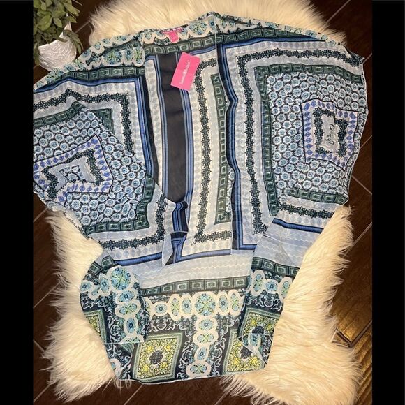 Woman Within blue printed kimono sz OSFA - Picture 1 of 5